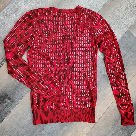 NWOT NY&C Red Leopard Sequin Sweater XS - Picture 2 of 5